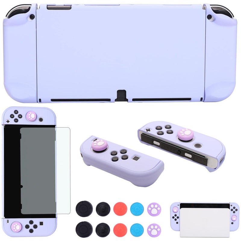 COMCOOL Dockable Case for Nintendo Switch Oled - [9 FT Military Grade Drop Protection] [with Tempered Glass Screen Protector and Thumb Grips] Cute Protective Cover for Nintendo Switch Oled - Purple - Image 1